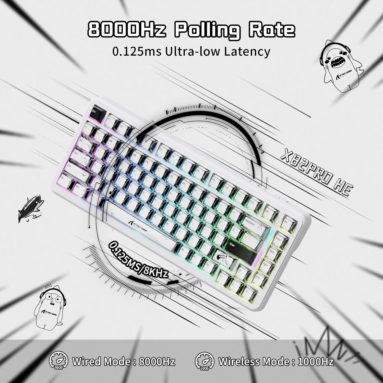 Amazon.com: ATTACK SHARK X82PRO HE Wireless Rapid Trigger RGB